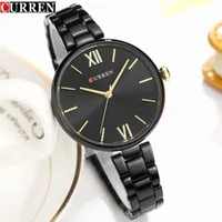 CURREN Women's Elegant Black & Gold Analog Quartz Watch - Sleek Metallic Bracelet Timepiece for Stylish Ladies - View 1