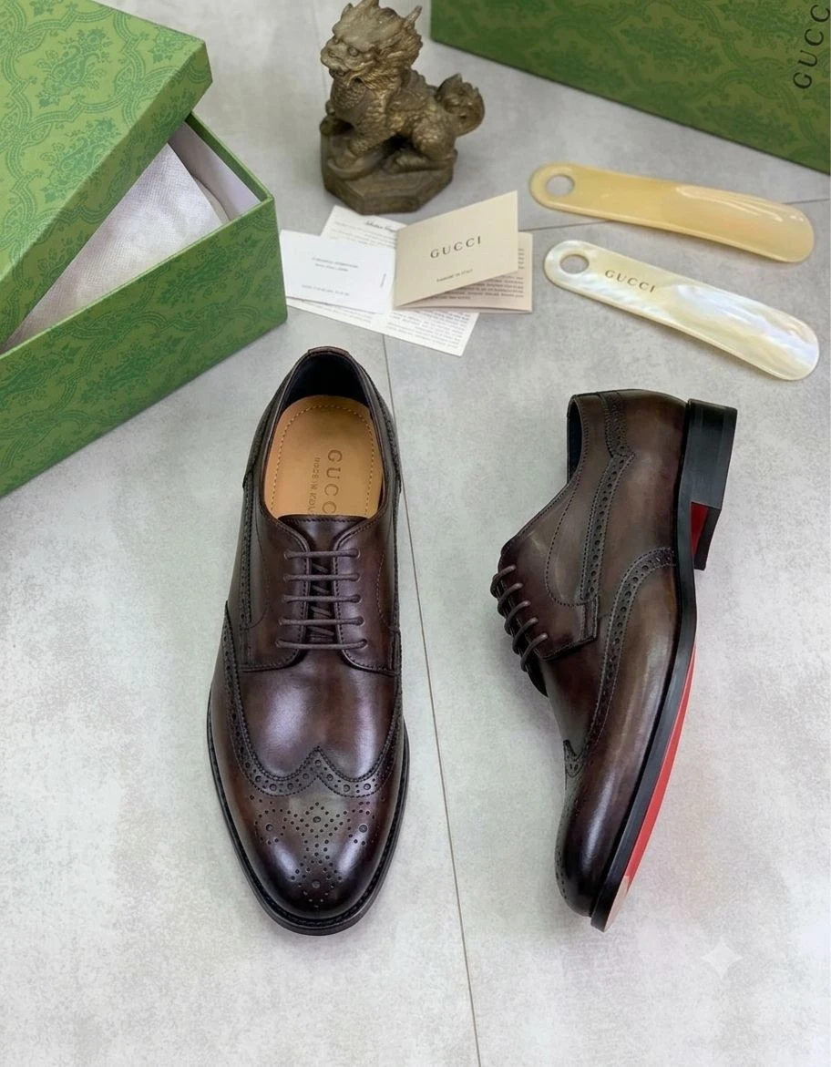 Men's Dark Brown Leather Wingtip Brogue Oxford Dress Shoes with Red Sole - Luxury Formal Footwear for Gentlemen