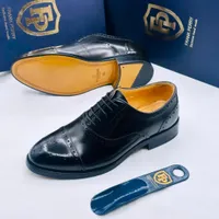 Men's Frank Perry Black Leather Oxford Brogue Dress Shoes - Classic Cap-Toe Formal shoe - View 2