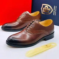Frank Perry Men's Elegant Burnished Brown Leather Oxford Dress Shoes with Croc-Embossed Detail – Premium Formal Lace-up Footwear for Sophisticated Style - View 2