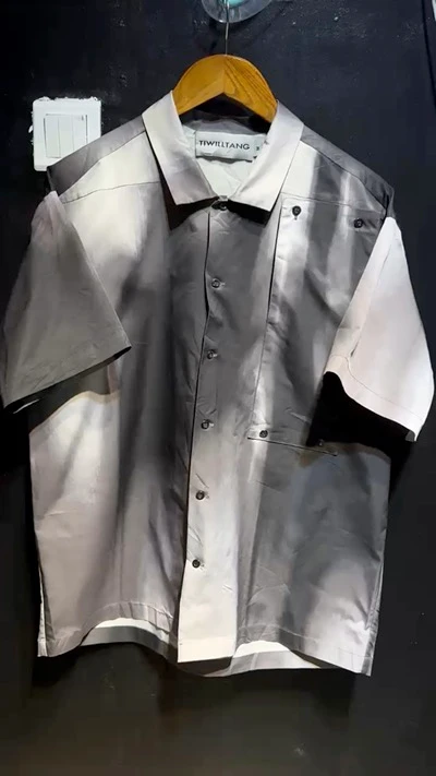 Men's TIWILLTANG Modern Grey Ombre Short Sleeve Button-Up Shirt | Abstract Gradient Design for Smart Casual & Contemporary Style