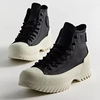 Converse Black and Cream Leather High-Top Platform Sneakers – Chunky Lug Sole Streetwear Boots for Men and Women - View 1