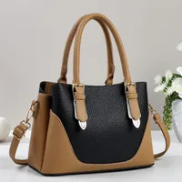 Women's Elegant Two-Tone Faux Leather Top Handle & Shoulder Handbag - Stylish White & Tan Everyday Tote Bag for Work & Casual Wear - View 3
