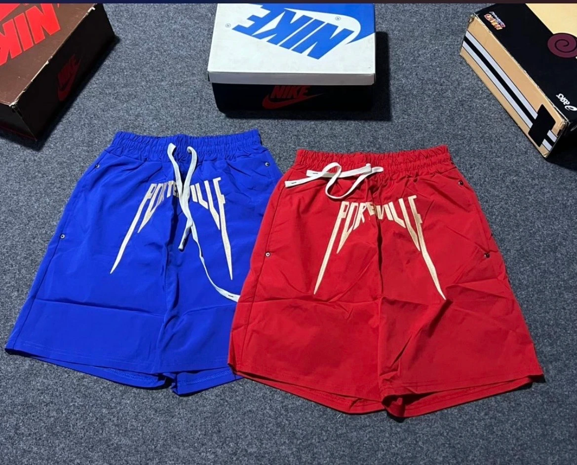 Men's Vibrant Graphic Print Drawstring Casual Shorts - Stylish Blue & Red Foreville Athletic Wear for Comfort & Street Style
