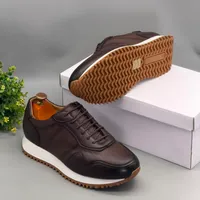 Berluti Premium Brown Leather Men's Casual Sneakers with White Sole - Stylish  Comfortable Everyday Trainers - View 3