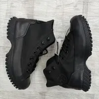 Converse Unisex Black Leather Lugged Platform High-Top Boots - Chunky Sole Streetwear Utility Footwear Style All-Day Comfort Work Boot - View 2