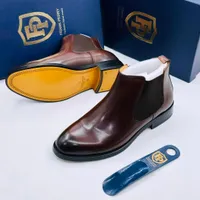 Men's Frank Perry Premium Brown Leather Long Cow Boy Chelsea Boots - Elegant Slip-On Ankle Boots for Formal and Casual Wear - View 2