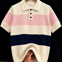 Men's Premium Olive Green Knitted Ribbed Polo Shirt - Short Sleeve, Breathable, Elegant Casual Wear - View 2