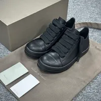 Rick Owens DRKSHDW Black and White Leather Low-Top Sneakers with Chunky Jumbo Grey Laces Stylish Fashion Streetwear Shoes - View 3