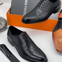 Men's Louis Vuitton Black Leather Cap-Toe Oxford Dress Shoes - Premium Formal Footwear for Business & Special Occasions - View 3