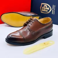 Men's Premium Brown Leather Cap-Toe Oxford Dress Shoes - Classic Formal Lace-Up Footwear - View 2