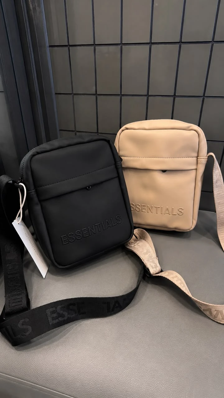 ESSENTIALS Unisex Trendy Crossbody Shoulder Bag - Stylish Minimalist Black & Beige Messenger for Everyday