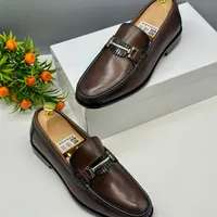Men's Luxury Brown Leather Loafers with Elegant Metallic Buckle – Stylish Slip-On Dress Shoes for Formal & Smart Casual Wear - View 1