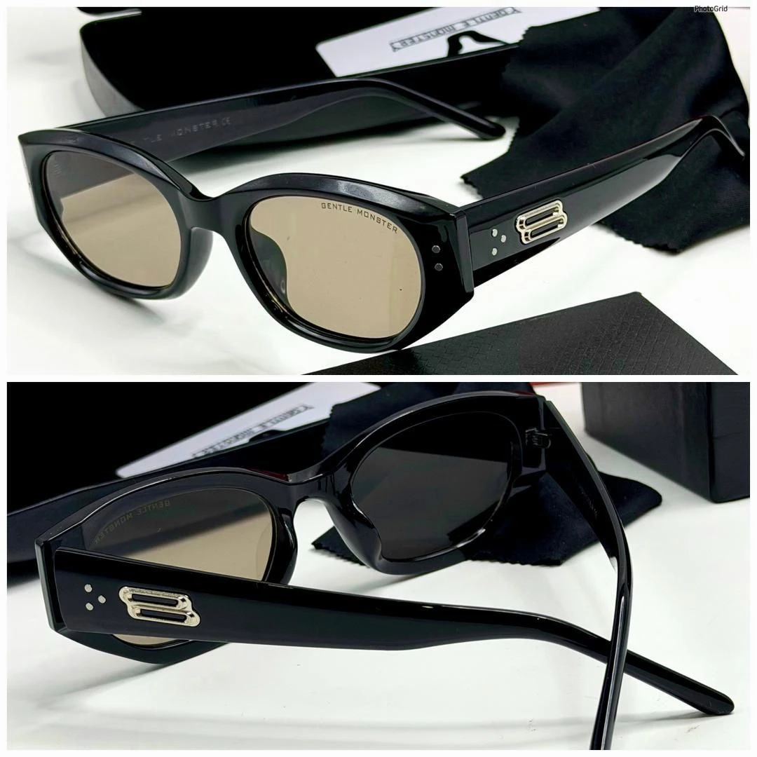 GENTLE MONSTER Luxury Black Oversized Rectangular Sunglasses for Unisex – Chic UV Protection Shades with Unique Temple Emblems