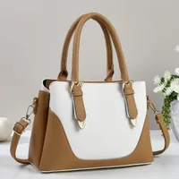 Women's Elegant Two-Tone Faux Leather Top Handle & Shoulder Handbag - Stylish White & Tan Everyday Tote Bag for Work & Casual Wear - View 1
