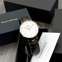 Daniel Wellington Men's Classic Petite Gold-Tone Watch with White Dial  Croc-Embossed Brown Leather Strap - Elegant Analog Timepiece - View 1