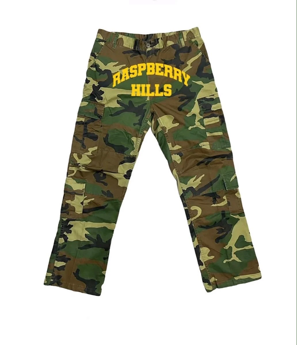 Unisex Raspberry Hills Camouflage Cargo Pants - Streetwear Tactical Trousers with Bold Graphic Print - Main View