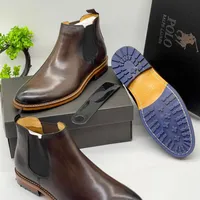 Polo Men's Classic Dark Brown Leather Chelsea Boots  Premium Slip-On Ankle Footwear for Business  Casual Style - View 4
