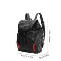 Edgy Black Studded Faux Leather Backpack Bag with Stylish Red Accents - Fashionable Everyday Travel Bag - View 3