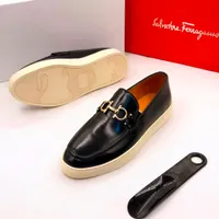 Men's Salvatore Ferragamo Black and Brown Leather Gancini Buckle Loafers - Easy Slip-On Shoes for Official Semi official and Casual Events - View 2