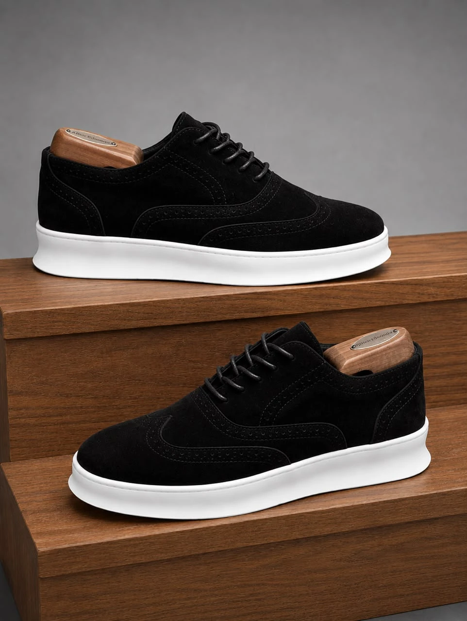 Timberland Men's Black and Brown Suede Brogue Derby Shoes with White Sneaker Sole - Smart Casual Lace-up Footwear - Main View