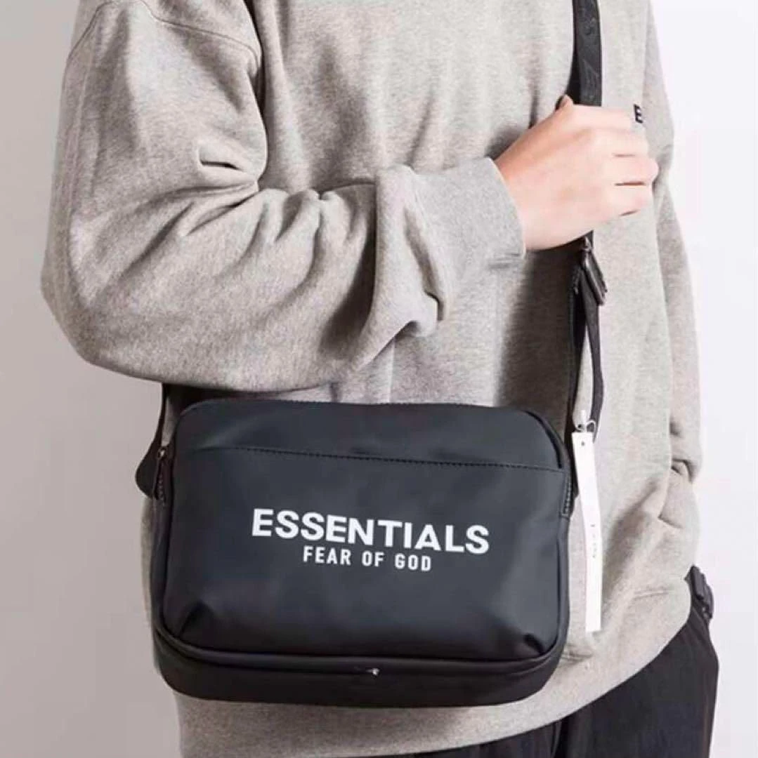 Sleek Essentials Fear of God Black and Khaki Crossbody Shoulder Messenger Bag for Streetwear Daily Carry on
