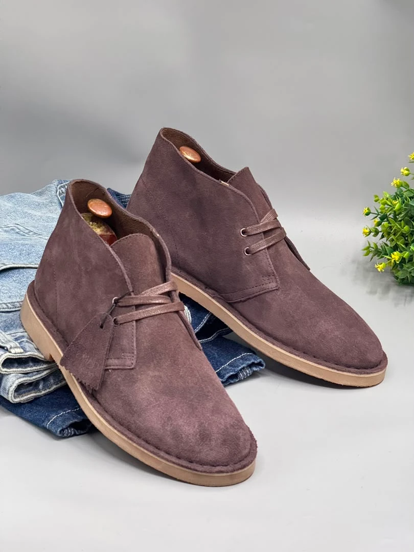 Clarks Men's Premium Suede Desert Boots Chukka Casual Lace-Up Shoes - Stylish Comfortable Dark Brown Footwear for Everyday Wear - Main View