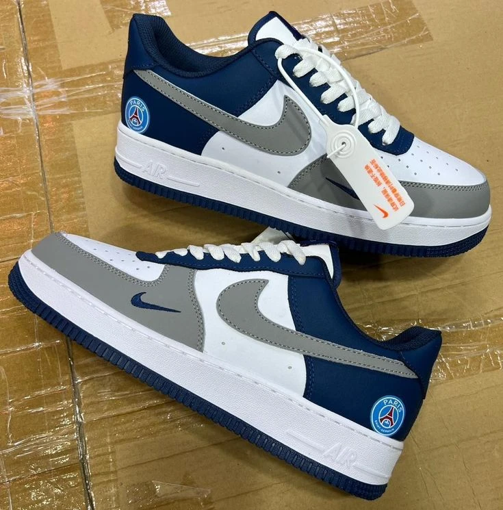Nike Air Force 1 Low PSG Edition Sneakers - Stylish White, Navy Grey Casual Trainers for Everyday Comfort Street Style - Main View