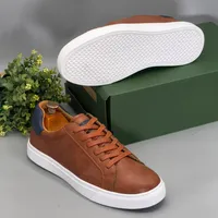 Lacost Men's Premium Tan Brown Flat Sole Semi Formal and Casual Sneakers - Stylish White Footwear - View 2