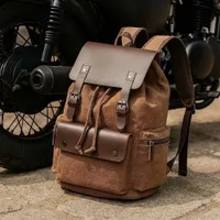 Vintage Canvas Leather Trim Backpack Bag - Stylish Rugged Rucksack for Travel, Commute, and Outdoor Adventures - View 2