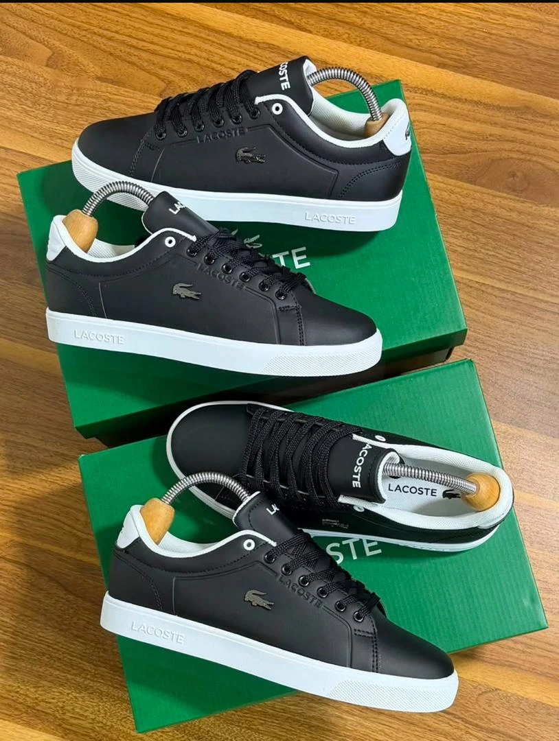 Classic Lacoste Black and White Low-Top Flat Sole Sneakers - Stylish Comfortable Everyday Casual Shoes for Men Women - Main View