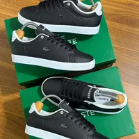 Classic Lacoste Black and White Low-Top Flat Sole Sneakers - Stylish Comfortable Everyday Casual Shoes for Men  Women - View 1