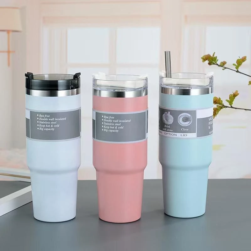 Unisex Double Wall Insulated Stainless Steel Tumbler – BPA-Free Thermal Coffee & Cold Drink Travel Mug with Straw Option & Flip Lid for Everyday Hydration, Large Capacity - Main View