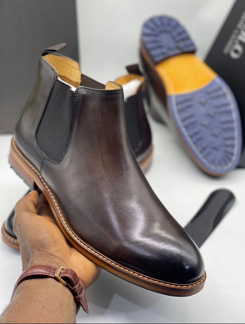 Polo Men's Classic Dark Brown Leather Chelsea Boots  Premium Slip-On Ankle Footwear for Business  Casual Style