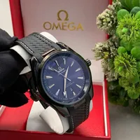 Quality Men's Omega Seamaster Co-Axial Chronometer Wrist Watch with Striking Blue Dial and Durable Black Rubber Strap - View 1