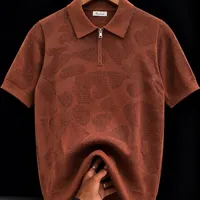 Men's Stylish Knitted Mesh Zipper Polo Shirt - Breathable Perforated Short Sleeve Casual Top for Summer Fashion - View 2