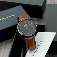 Men's Daniel Wellington Classic Petite Black Dial Silver Case Crocodile Embossed Leather Strap Elegant Watch - View 2