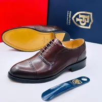 Men's Frank Perry Premium Brown Leather Brogue Cap Toe Oxford Dress Shoes – Formal Business Footwear - View 1