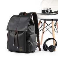 Premium Black PU Leather Flap Backpack Bag – Stylish Drawstring Rucksack with Multiple Pockets for Business, Travel  Daily Use - View 2