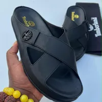 Men's Timberland Black and Brown Crossover Strap Slides – Premium Comfort Slip-On Sandals for Casual  Stylish Everyday Wear - View 1