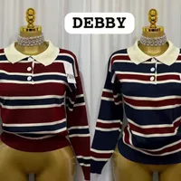 Women's Stylish Striped Knit Polo Sweater - Vibrant Yellow, Brown & Black Long Sleeve Pullover for Casual Chic - View 3