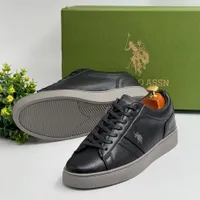 Men's U.S. Polo Assn Black Textured Leather Low-Top Sneakers - Semi Formal Sneakers Casual Shoes - View 3