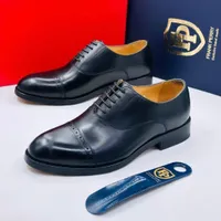 Men's Classic Frank Perry Premium Brown Leather Brogue Oxford Dress Shoes - Elegant Lace-Up Formal Footwear for Business & Special Occasions - View 2