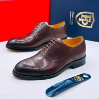 Men's Classic Frank Perry Premium Brown Leather Brogue Oxford Dress Shoes - Elegant Lace-Up Formal Footwear for Business & Special Occasions - View 1