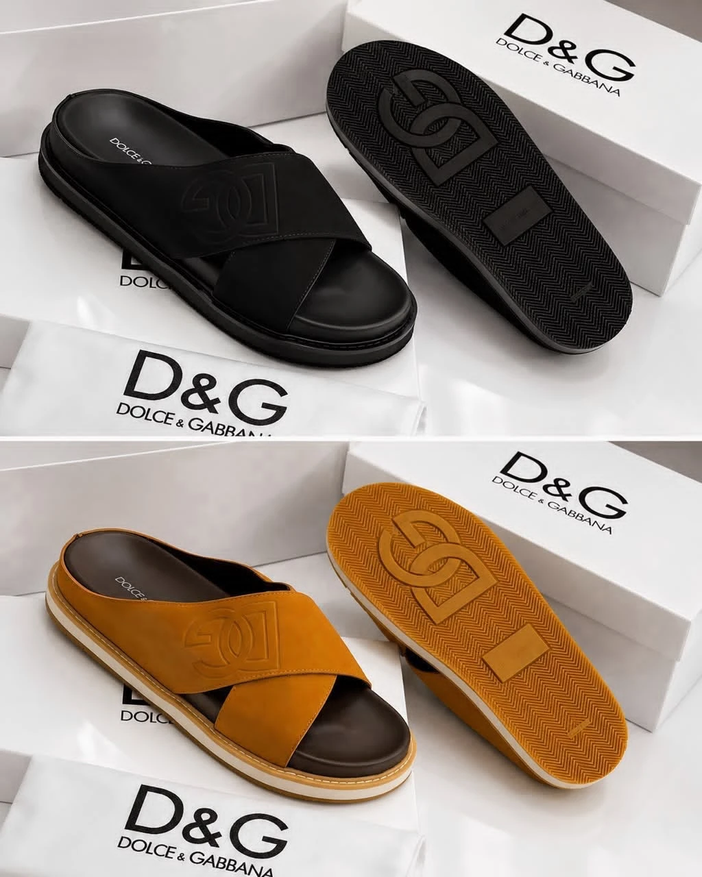 High Quality Dolce and Gabbana DG Mens Slides Slippers Luxury Comfort Fashion Sandals in Black and Tan