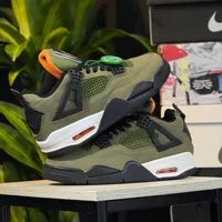 Nike Air Jordan 4 Retro "Olive Green" Sneakers - Premium Black and White Accent Basketball Sport Shoes - View 1