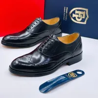Men's Frank Perry Exclusive Hand Made Brown Leather Brogue Derby Dress Shoes - Classic Formal Lace-Up Footwear for Gentlemen - View 4
