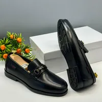 Men's Ferragamo Black Leather Loafers with Gold Buckle - Stylish Slip-On Dress Shoes for Formal  Casual Wear - View 2
