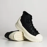 Converse Black and Cream Leather High-Top Platform Sneakers – Chunky Lug Sole Streetwear Boots for Men and Women - View 2