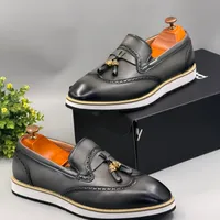 Berluti Men's Premium Tassel Brogue Leather Loafers with Modern White Sole -  Slip-On Dress Shoes for official and Semi-formal Events - View 3
